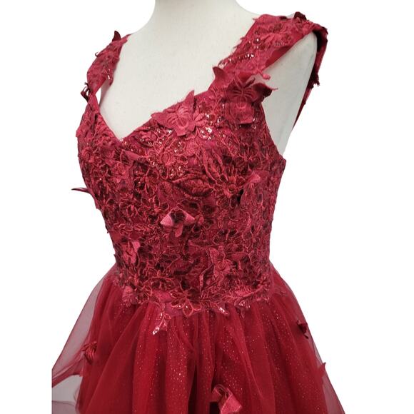 NWT Women's Crimson Red Short Butterfly Cocktail Dress with Tulle Corset back - Picture 3 of 13